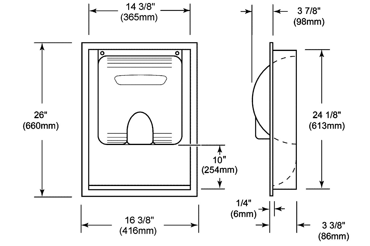 Xlerator Recess Kit Dimensions